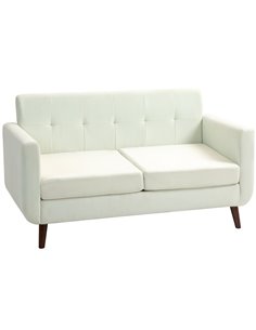 HOMCOM 2 Seater Sofa, Modern Tufted Fabric Couch, Upholstered Loveseat with Wood Legs for Small Space, Living Room, Bedroom, Off