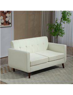 HOMCOM 2 Seater Sofa, Modern Tufted Fabric Couch, Upholstered Loveseat with Wood Legs for Small Space, Living Room, Bedroom, Off 2