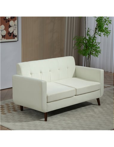 HOMCOM 2 Seater Sofa, Modern Tufted Fabric Couch, Upholstered Loveseat with Wood Legs for Small Space, Living Room, Bedroom, Off