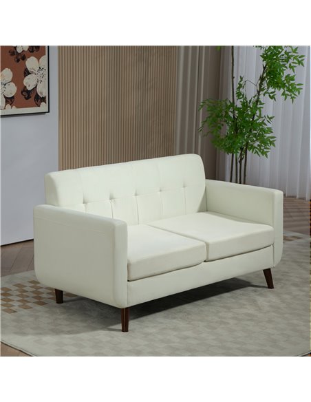 HOMCOM 2 Seater Sofa, Modern Tufted Fabric Couch, Upholstered Loveseat with Wood Legs for Small Space, Living Room, Bedroom, Off - pic 100676 | FastDaddyshop