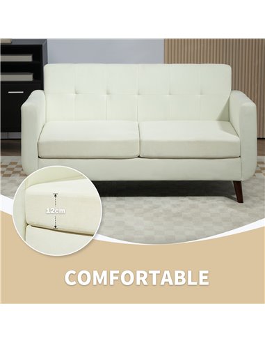 HOMCOM 2 Seater Sofa, Modern Tufted Fabric Couch, Upholstered Loveseat with Wood Legs for Small Space, Living Room, Bedroom, Off