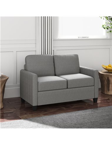 HOMCOM 2 Seater Sofa, Channel Tufted Modern Fabric Couch, Comfy Upholstered Small Sofa Loveseat with Spring Cushion, Back Pillow