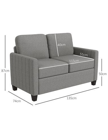 HOMCOM 2 Seater Sofa, Channel Tufted Modern Fabric Couch, Comfy Upholstered Small Sofa Loveseat with Spring Cushion, Back Pillow