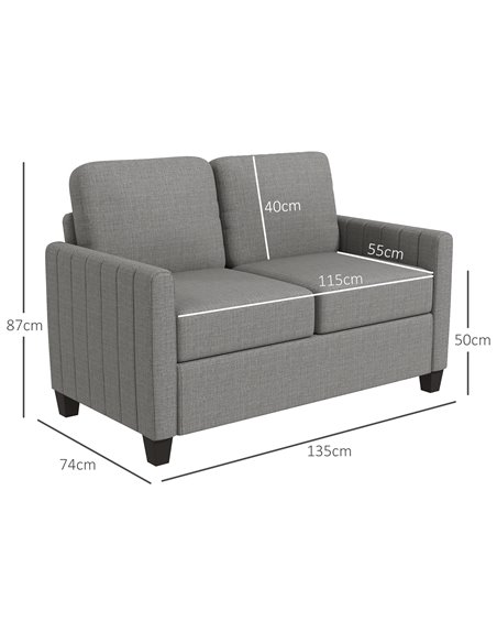 HOMCOM 2 Seater Sofa, Channel Tufted Modern Fabric Couch, Comfy Upholstered Small Sofa Loveseat with Spring Cushion, Back Pillow - pic 100686 | FastDaddyshop