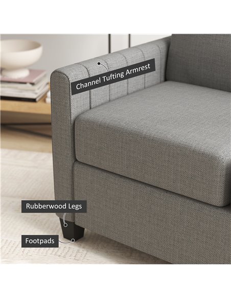 HOMCOM 2 Seater Sofa, Channel Tufted Modern Fabric Couch, Comfy Upholstered Small Sofa Loveseat with Spring Cushion, Back Pillow - pic 100690 | FastDaddyshop
