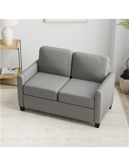 HOMCOM 2 Seater Sofa, Channel Tufted Modern Fabric Couch, Comfy Upholstered Small Sofa Loveseat with Spring Cushion, Back Pillow - pic 100692 | FastDaddyshop