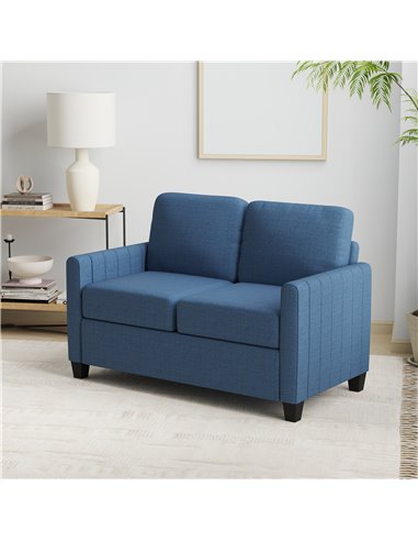 HOMCOM Modern Boxy Linen-Look Two-Seater Sofa - Blue 83B-050V70BU