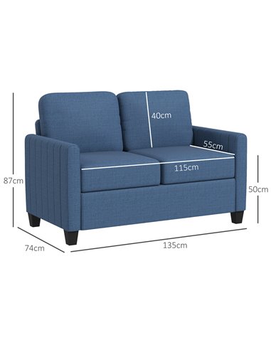 HOMCOM Modern Boxy Linen-Look Two-Seater Sofa - Blue 83B-050V70BU