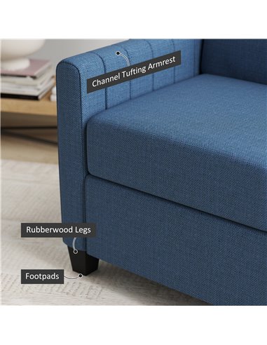 HOMCOM Modern Boxy Linen-Look Two-Seater Sofa - Blue 83B-050V70BU