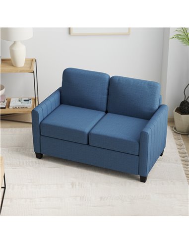 HOMCOM Modern Boxy Linen-Look Two-Seater Sofa - Blue 83B-050V70BU