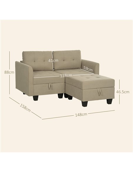 HOMCOM 'L' Shape Modular Storage Sofa - Light Brown 83B-014V70LR - pic 100713 | FastDaddyshop