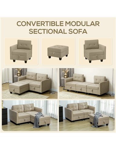 HOMCOM 'L' Shape Modular Storage Sofa - Light Brown 83B-014V70LR