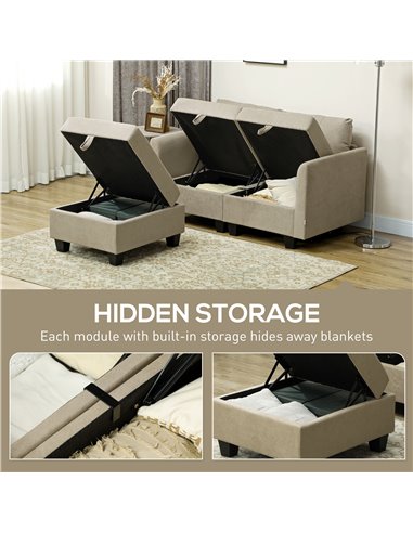 HOMCOM 'L' Shape Modular Storage Sofa - Light Brown 83B-014V70LR