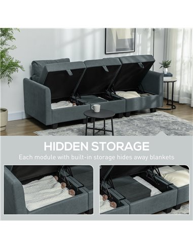 HOMCOM 'L' Shape Modular Storage Sofa - Dark Grey 83B-014V70CG