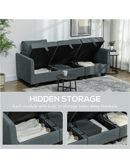 HOMCOM 'L' Shape Modular Storage Sofa - Dark Grey 83B-014V70CG - pic 100724 | FastDaddyshop