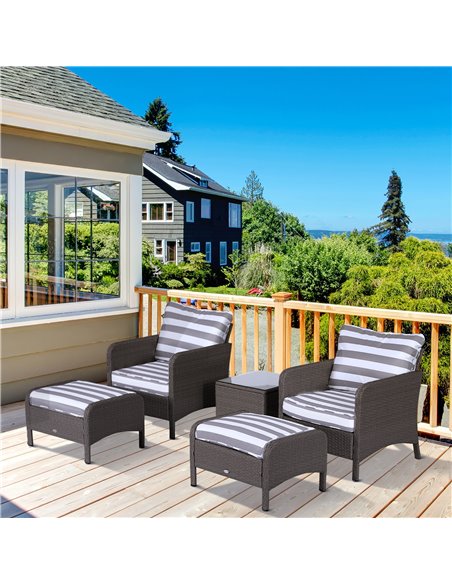 Outsunny 2 Seater PE Rattan Garden Furniture Set, 2 Armchairs 2 Stools Glass Top Table Cushions Wicker Weave Chairs Outdoor Seat - pic 10073 | FastDaddyshop