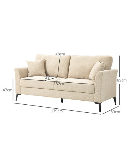 HOMCOM Three-Seater Linen-Look Sofa - Beige 83B-066V71BG - pic 100731 | FastDaddyshop