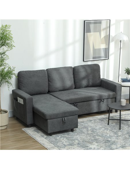 HOMCOM L Sofa Bed, with Storage - Charcoal Grey 83B-143V70CG - pic 100739 | FastDaddyshop