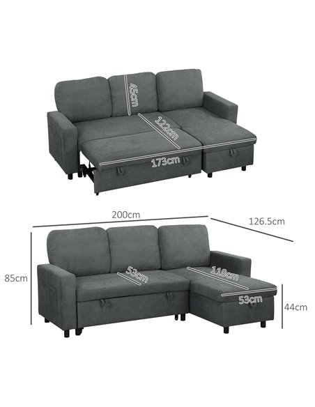 HOMCOM L Sofa Bed, with Storage - Charcoal Grey 83B-143V70CG - pic 100740 | FastDaddyshop