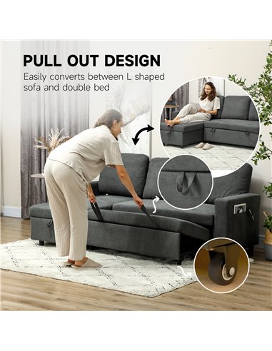 HOMCOM L Sofa Bed, with Storage - Charcoal Grey 83B-143V70CG