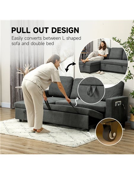 HOMCOM L Sofa Bed, with Storage - Charcoal Grey 83B-143V70CG - pic 100741 | FastDaddyshop
