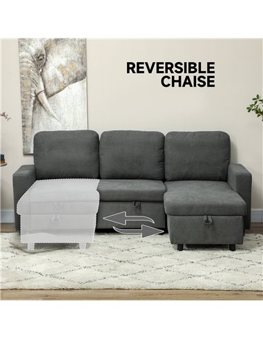 HOMCOM L Sofa Bed, with Storage - Charcoal Grey 83B-143V70CG