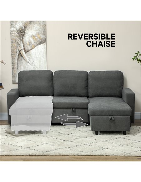 HOMCOM L Sofa Bed, with Storage - Charcoal Grey 83B-143V70CG - pic 100743 | FastDaddyshop