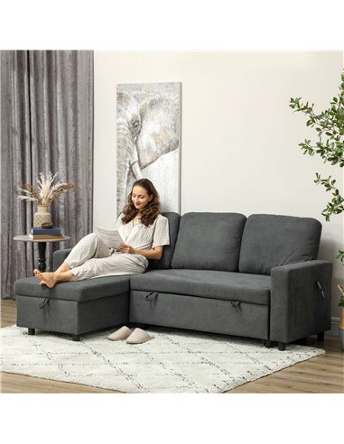 HOMCOM L Sofa Bed, with Storage - Charcoal Grey 83B-143V70CG