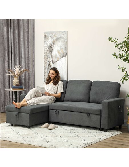 HOMCOM L Sofa Bed, with Storage - Charcoal Grey 83B-143V70CG - pic 100745 | FastDaddyshop