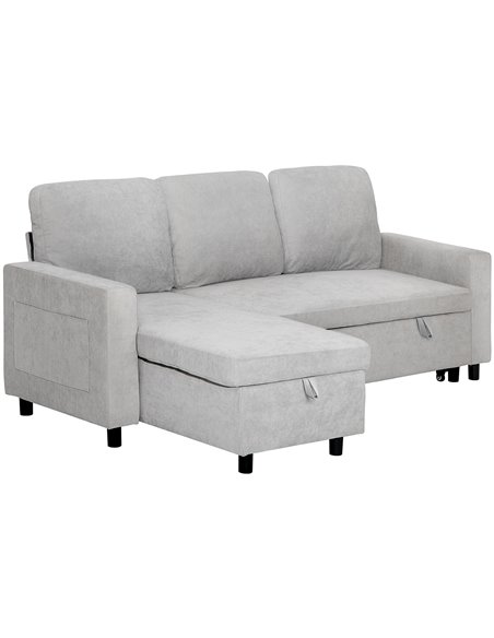 HOMCOM L Sofa Bed, with Storage - Light Grey 83B-143V70LG - pic 100747 | FastDaddyshop