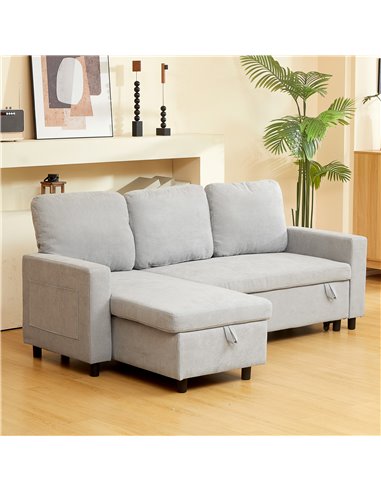 HOMCOM L Sofa Bed, with Storage - Light Grey 83B-143V70LG
