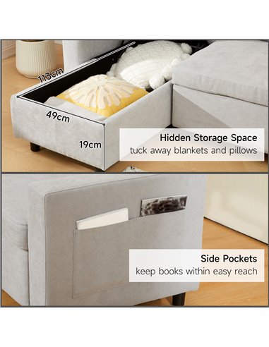 HOMCOM L Sofa Bed, with Storage - Light Grey 83B-143V70LG