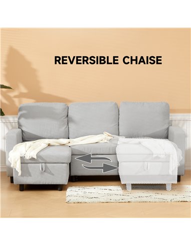 HOMCOM L Sofa Bed, with Storage - Light Grey 83B-143V70LG