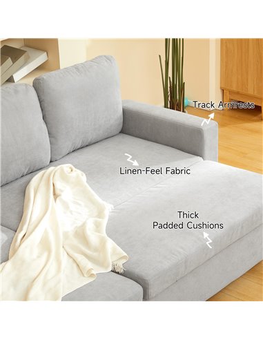 HOMCOM L Sofa Bed, with Storage - Light Grey 83B-143V70LG