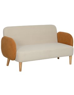 HOMCOM Two-Seater Velvet-Feel Mid Century Sofa - Cream/Orange 83B-054V70CW