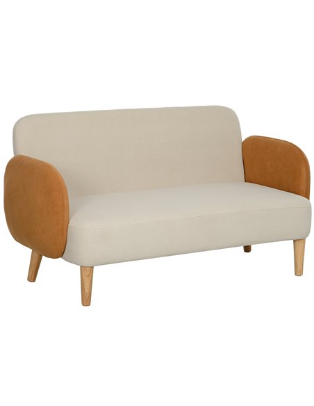 HOMCOM Two-Seater Velvet-Feel Mid Century Sofa - Cream/Orange 83B-054V70CW - pic 100756 | FastDaddyshop