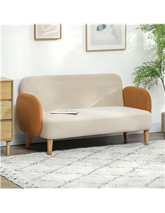 HOMCOM Two-Seater Velvet-Feel Mid Century Sofa - Cream/Orange 83B-054V70CW 2