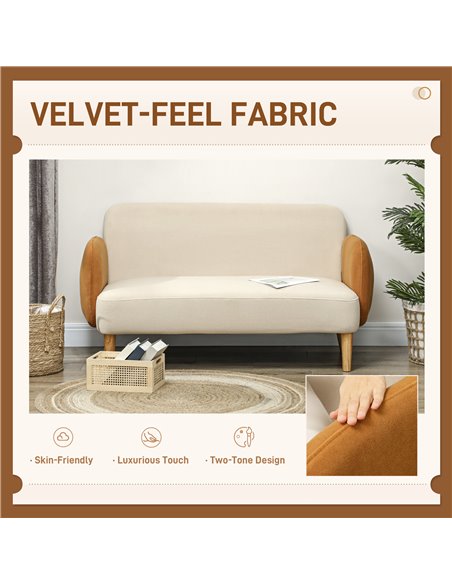 HOMCOM Two-Seater Velvet-Feel Mid Century Sofa - Cream/Orange 83B-054V70CW - pic 100759 | FastDaddyshop