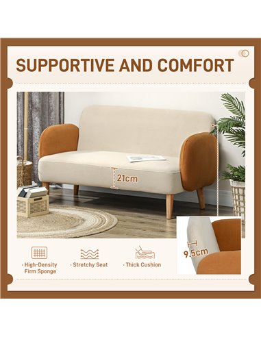 HOMCOM Two-Seater Velvet-Feel Mid Century Sofa - Cream/Orange 83B-054V70CW