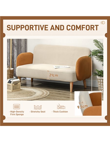HOMCOM Two-Seater Velvet-Feel Mid Century Sofa - Cream/Orange 83B-054V70CW - pic 100760 | FastDaddyshop