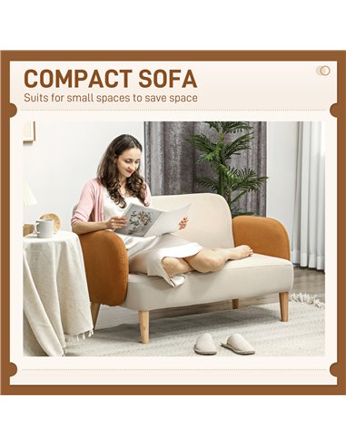 HOMCOM Two-Seater Velvet-Feel Mid Century Sofa - Cream/Orange 83B-054V70CW