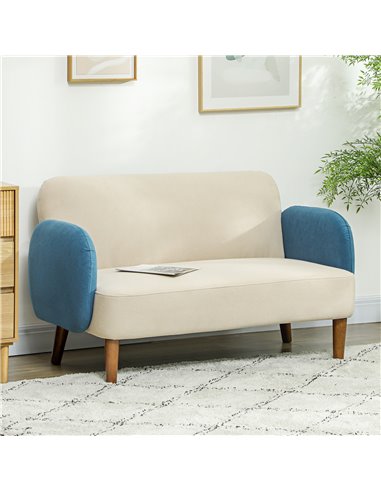HOMCOM Two-Seater Velvet-Feel Mid Century Sofa - Cream/Blue 83B-054V71CW