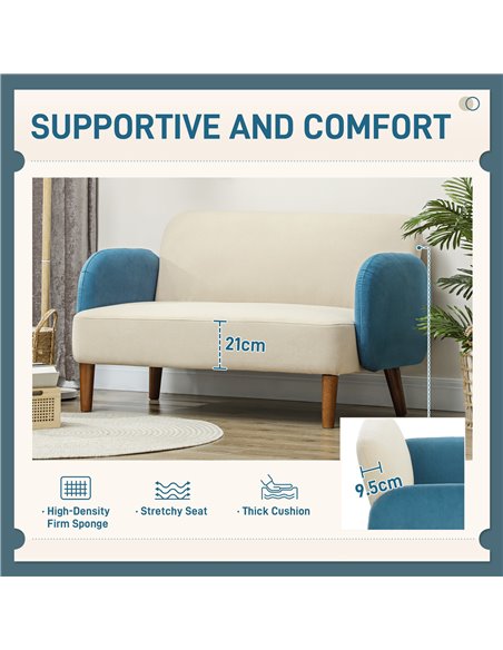 HOMCOM Two-Seater Velvet-Feel Mid Century Sofa - Cream/Blue 83B-054V71CW - pic 100769 | FastDaddyshop