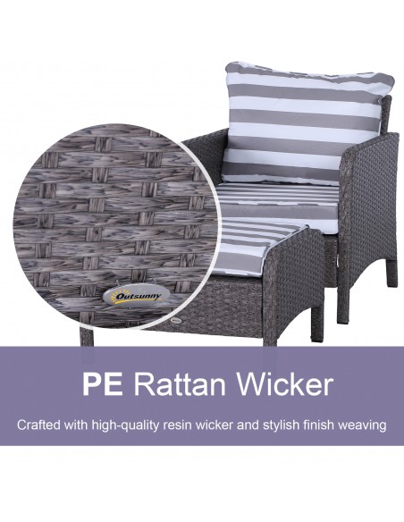 Outsunny 2 Seater PE Rattan Garden Furniture Set, 2 Armchairs 2 Stools Glass Top Table Cushions Wicker Weave Chairs Outdoor Seat - pic 10077 | FastDaddyshop