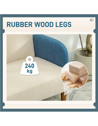 HOMCOM Two-Seater Velvet-Feel Mid Century Sofa - Cream/Blue 83B-054V71CW
