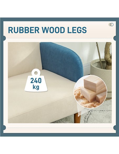 HOMCOM Two-Seater Velvet-Feel Mid Century Sofa - Cream/Blue 83B-054V71CW - pic 100770 | FastDaddyshop