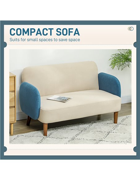 HOMCOM Two-Seater Velvet-Feel Mid Century Sofa - Cream/Blue 83B-054V71CW - pic 100771 | FastDaddyshop
