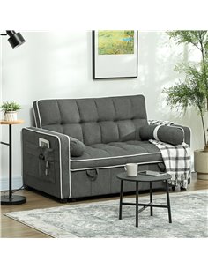 HOMCOM Two-Seater Linen-Look Sofa Bed - Charcoal Grey 83B-174V70CG 2