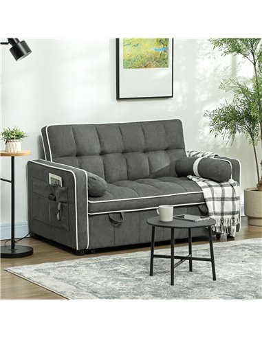 HOMCOM Two-Seater Linen-Look Sofa Bed - Charcoal Grey 83B-174V70CG
