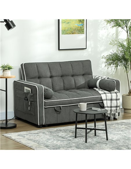 HOMCOM Two-Seater Linen-Look Sofa Bed - Charcoal Grey 83B-174V70CG - pic 100775 | FastDaddyshop